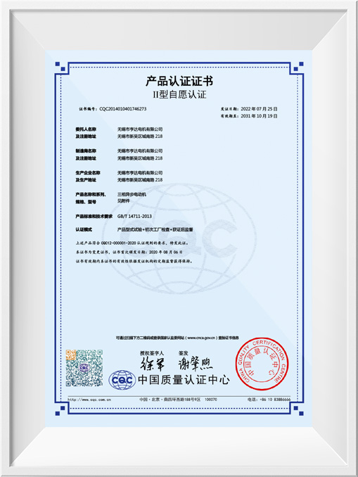 II型自愿認(rèn)證產(chǎn)品認(rèn)證證書-YE3